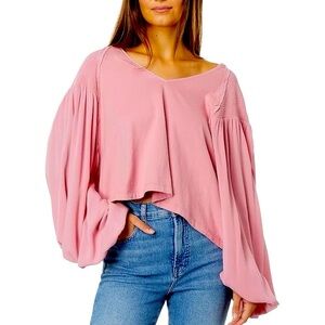 Free People Kathy oversized Tee shirt top in a blush pink color size large